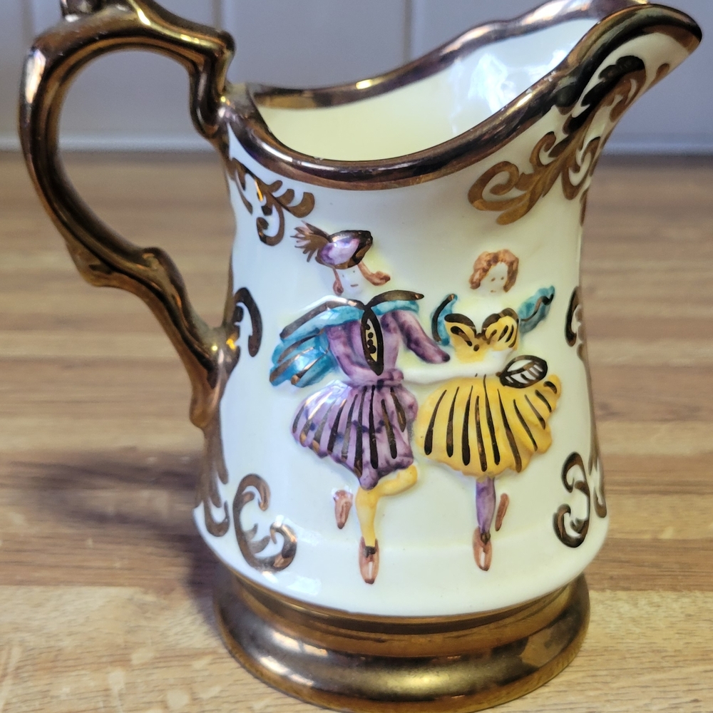 Vintage WADE / England Gold and Cream Ceramic Pitcher